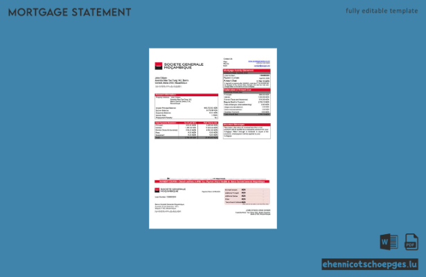 Mosambik Banco Société Générale Mosambik Hypothekenabrechnung Word- und PDF-Beispielvorschau